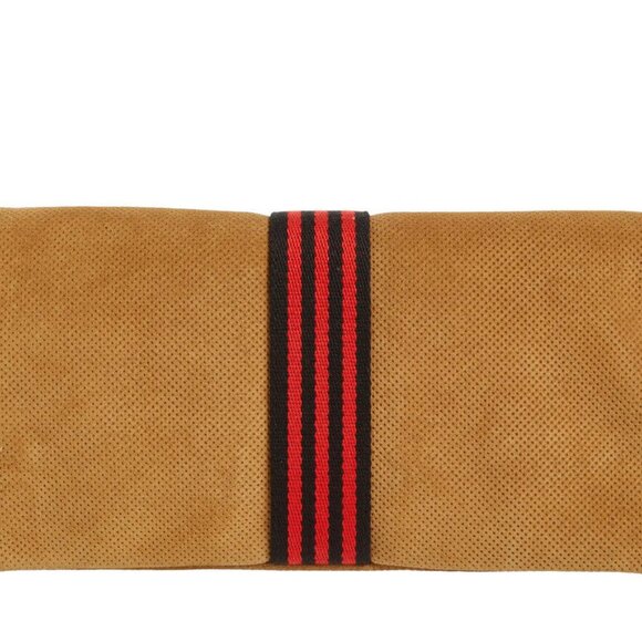 CLARE V. Perforated Suede Foldover Clutch Bag Camel Tan W/ Stripe NEW. - Picture 5 of 7